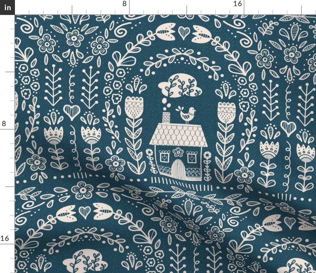 Folk Art Rainbow - Blue Repeat- Large Fabric | Spoonflower