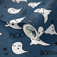 Spooky night ghost boo baby and stars kawaii halloween nursery pattern kids navy blue boys winter