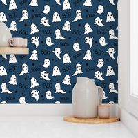 Spooky night ghost boo baby and stars kawaii halloween nursery pattern kids navy blue boys winter