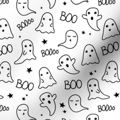 Spooky night ghost boo baby and stars kawaii halloween nursery pattern kids neutral monochrome black and white