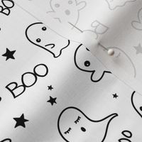 Spooky night ghost boo baby and stars kawaii halloween nursery pattern kids neutral monochrome black and white