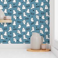 Spooky night ghost boo baby and stars kawaii halloween nursery pattern kids blue boys