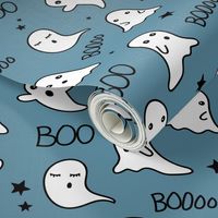 Spooky night ghost boo baby and stars kawaii halloween nursery pattern kids blue boys