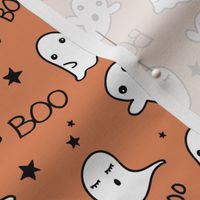 Spooky night ghost boo baby and stars kawaii halloween nursery pattern kids orange cinnamon