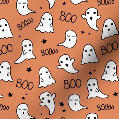 Spooky night ghost boo baby and stars kawaii halloween nursery pattern kids orange cinnamon