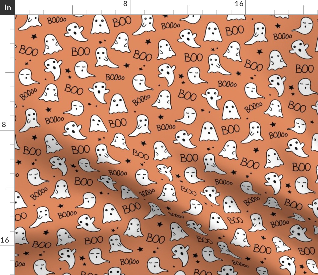 Spooky night ghost boo baby and stars kawaii halloween nursery pattern kids orange cinnamon