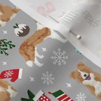 border collie christmas fabric - light border collie, cute dog, christmas dog, christmas fabric - grey