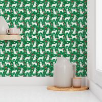 white shepherd christmas dog fabric - christmas dog, shepherd dog fabric, holiday fabric - green