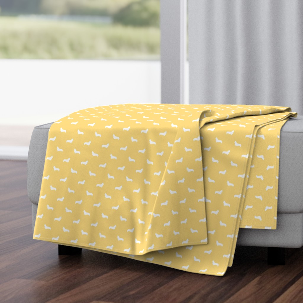 corgi dog silhouette fabric - nursery yellow