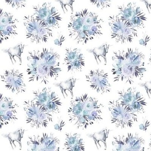 Small unicorn floral - blue on white