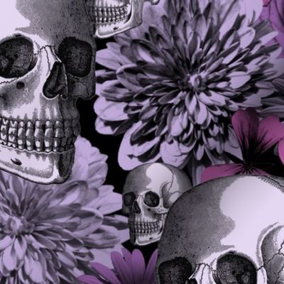 floral and skull - black