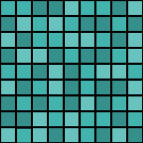 Jumbo Mosaic Squares in Shades of Verdigris on Black