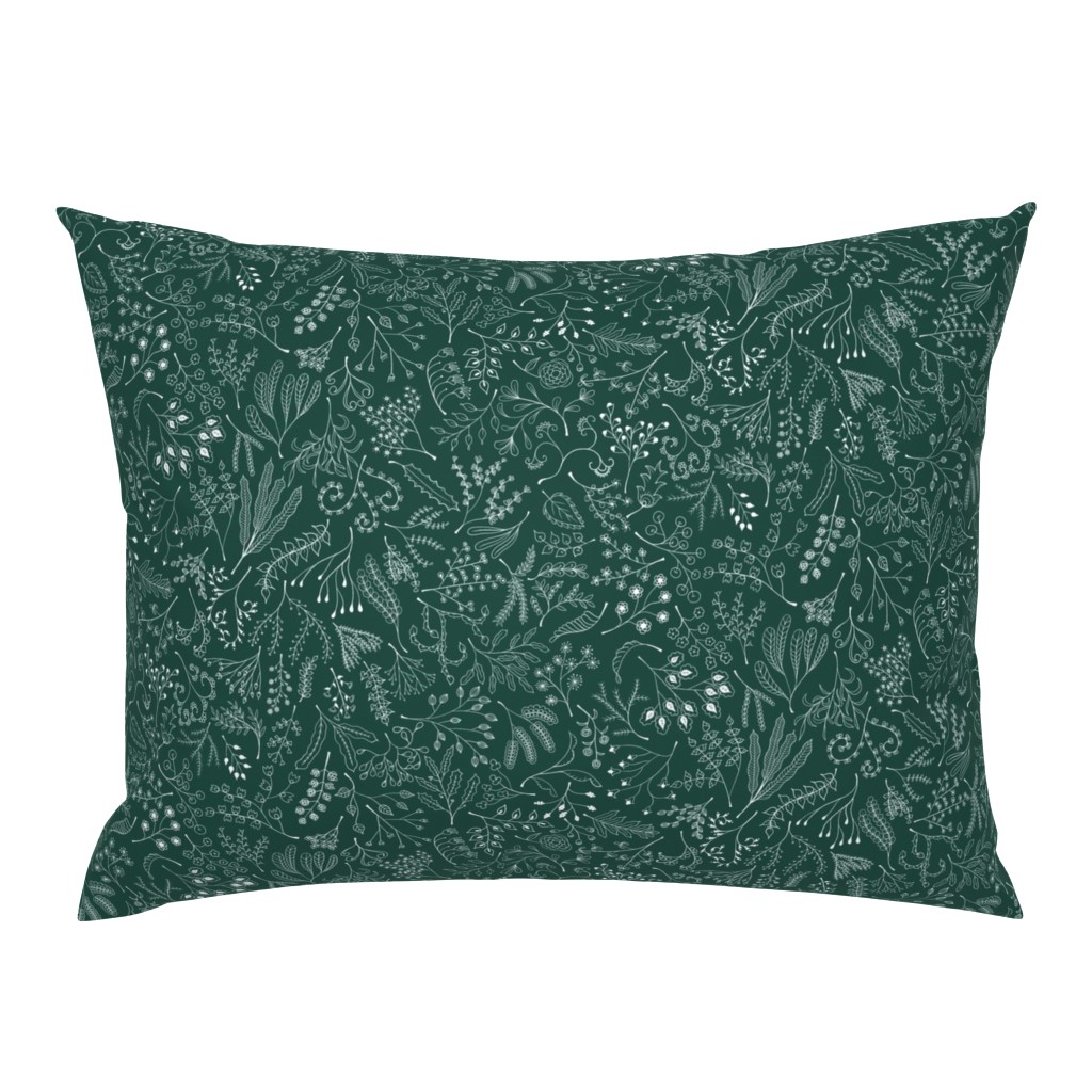 Botanical Doodles--white on dark green