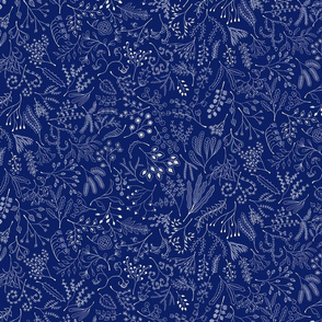 Botanical Doodles--white on dark blue