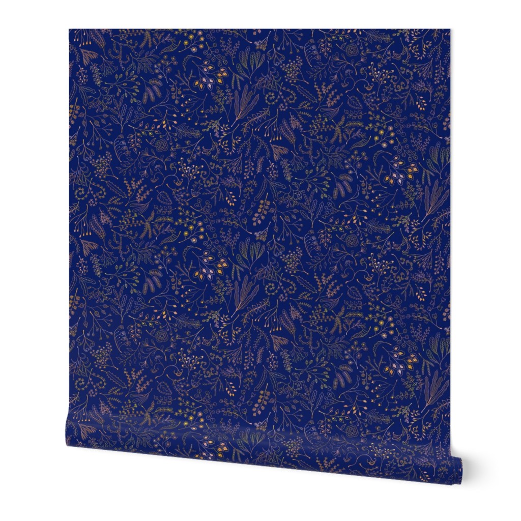 Botanical Doodles--multicolor on dark blue