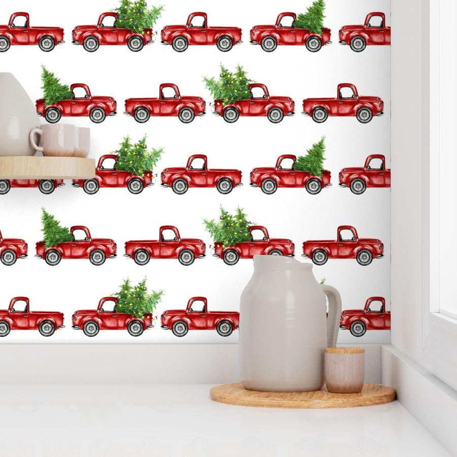 Christmas Trucks on White - Large