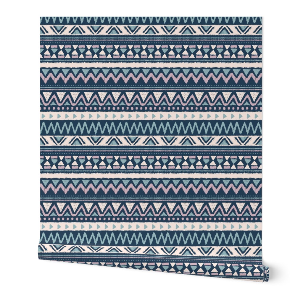 Aztec folklore indian pattern in winter blue lilac