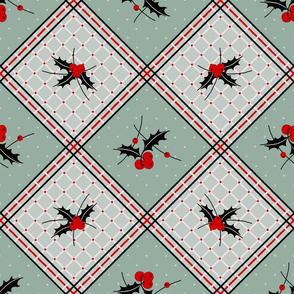 Holly Days Check: Frosty Green & Red Retro Christmas, 1920s Christmas, Retro Holidays 