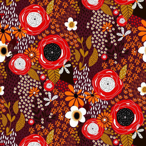 Whimsy Floral|  Autumn Orange on Bordeaux|Renee Davis