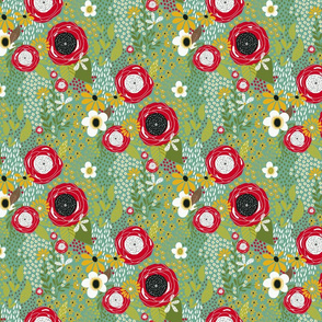 Whimsy Floral | Green and Red on Malachite| Renee Davis