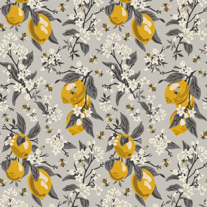 Bees & Lemons 2 - Medium - Grey (grey leaves)