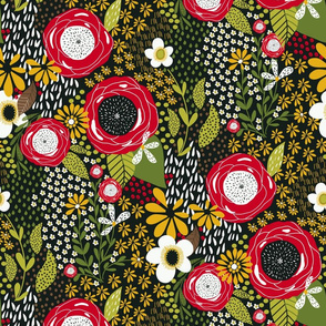 Whimsy Floral |Red and Green |Renee Davis