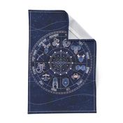 Geometric zodiac wheel tea towel // navy blue and coral