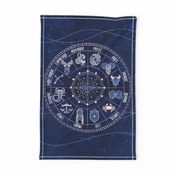 Geometric zodiac wheel tea towel // navy blue and coral