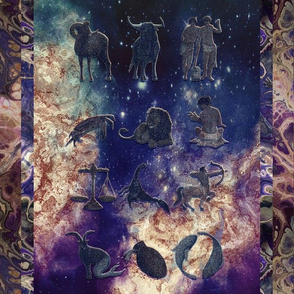 framed panel ASTROLOGY ZODIAC SIGNS purple gold NEBULA PSMGE