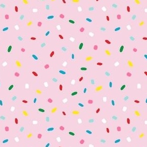 Sweet glazed, with colorful sprinkles on pink melting icing seamless pattern