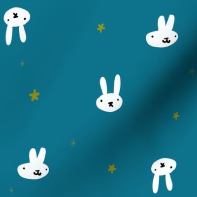 Bunnies pattern - white bunnies on teal background
