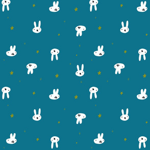 Bunnies pattern - white bunnies on teal background