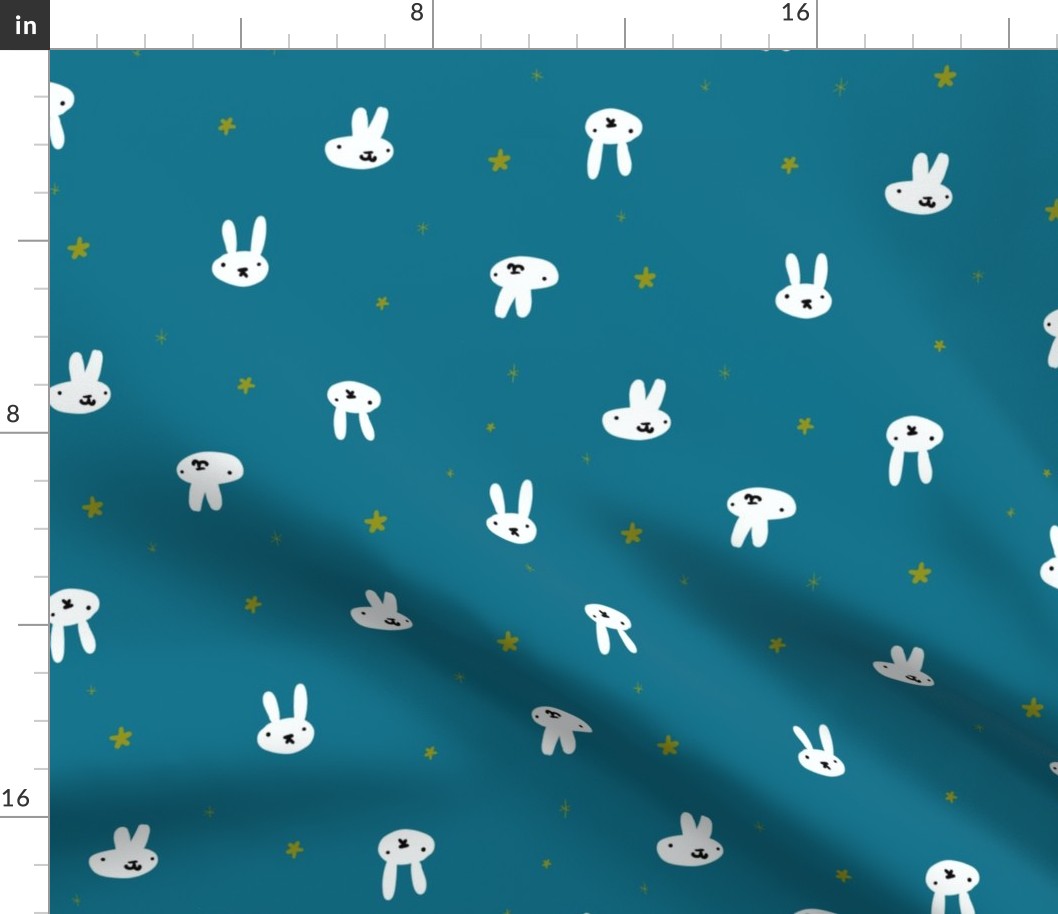 Bunnies pattern - white bunnies on teal background