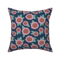 Boho sunflower lush garden autumn winter botanical lush flower blossom park pink cinnamon navy blue mint