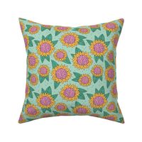 Boho sunflower lush garden autumn winter botanical lush flower blossom park pink green