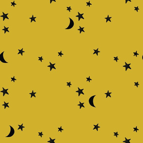 stars and moons // black on marigold