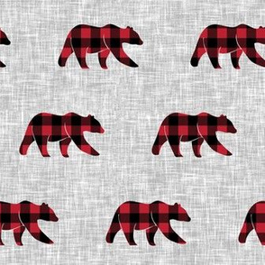 red plaid bear on light grey linen (small scale)  || the lumberjack C19BS