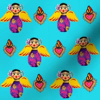 Mexican Angels and Hearts Turquoise