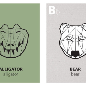 A and B - Geometric animal alphabet panels // green alphabet version