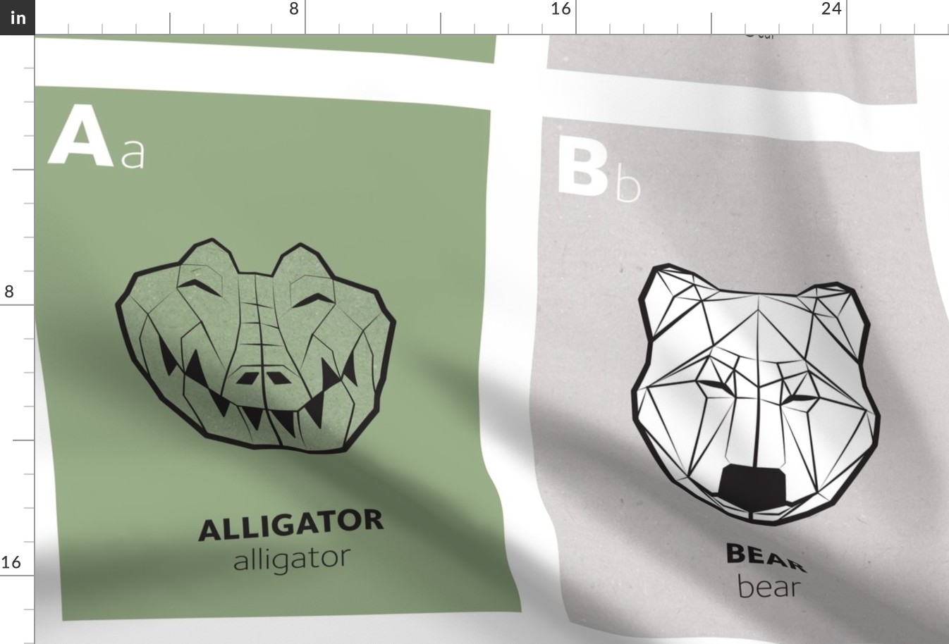 A and B - Geometric animal alphabet panels // green alphabet version