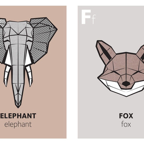 E and  F - Geometric animal alphabet panels // green alphabet version