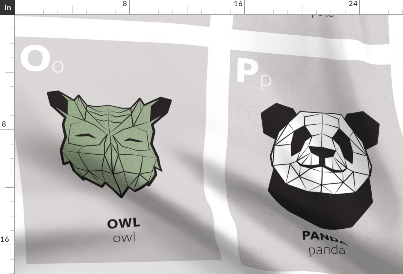 O and P - Geometric animal alphabet panels // green alphabet version