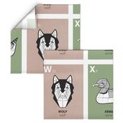 W and X - Geometric animal alphabet panels // green alphabet version