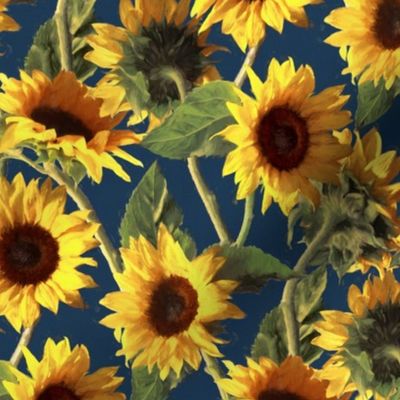 Sunflowers on Dark Blue small print