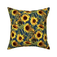 Sunflowers on Dark Blue small print