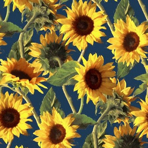 Sunflowers on Dark Blue small print