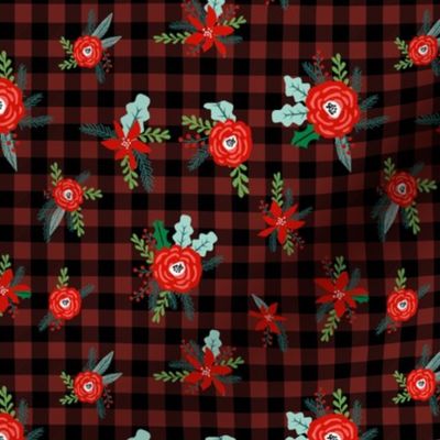 christmas floral fabric - red floral, christmas floral, poinsettia fabric - burgundy