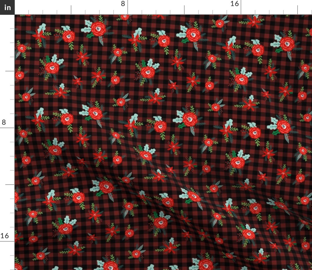 christmas floral fabric - red floral, christmas floral, poinsettia fabric - burgundy
