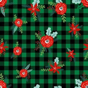 christmas floral fabric - red floral, christmas floral, poinsettia fabric - green plaid