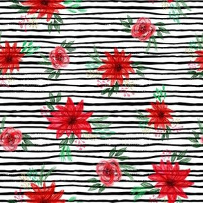 christmas floral fabric - red floral, christmas floral, poinsettia fabric - stripes